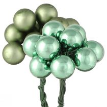 Artículo Mini bolas de árbol de Navidad vidrio sobre alambre verde Ø1,5cm 140 piezas