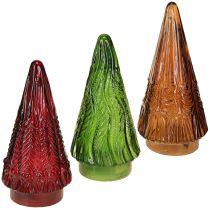 Artículo Mini árbol de Navidad de cristal LED rojo, verde y marrón de 18 cm, 3 unidades