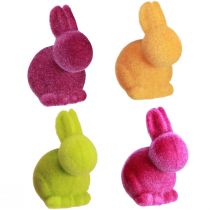 Artículo Mini conejitos de Pascua coloridos flocados surtidos – 2.ª opción – Alto 6 cm 12 piezas