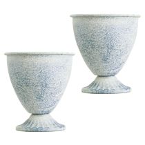 Artículo Mini jarrón cáliz de metal blanco azul vintage decoración 11,5 cm juego de 2 piezas