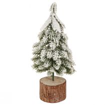 Artículo Mini árbol de Navidad con base de madera verde blanco Ø8cm H18cm 3ud