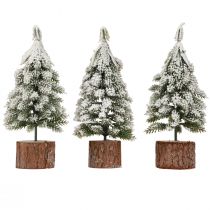 Artículo Mini árbol de Navidad con base de madera verde blanco Ø8cm H18cm 3ud