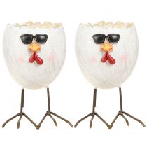 Artículo Mini macetero huevo gallina con gafas de sol y pies Al.12,5cm 2 piezas