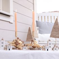 Artículo Mini pueblo navideño de madera blanco natural H13/7cm 6 piezas