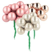 Artículo Mini bolas navideñas de cristal espejo bayas rosa crema Ø20mm 140 uds