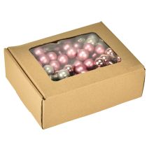 Artículo Mini bolas navideñas de cristal espejo bayas rosa crema Ø20mm 140 uds