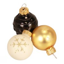 Mini bolas navideñas cristal blanco negro oro Ø3cm 9ud