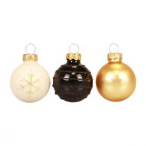 Mini bolas navideñas cristal blanco negro oro Ø3cm 9ud