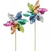 Mini molinete, decoración de fiesta, molino de viento en un palo, colorido, decoración para el jardín, tapones de flores Ø8,5cm 12 piezas
