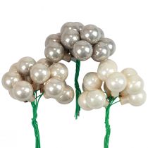 Artículo Mini bolas navideñas cristal gris crema espejo bayas Ø25mm 140 piezas
