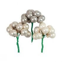 Artículo Mini bolas navideñas sobre alambre vidrio crema gris Ø2cm 140 piezas