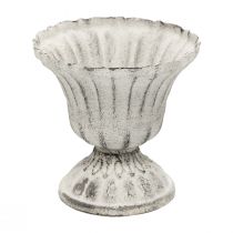 Mini Jarrón Taza Cáliz Metal Blanco Gris Antiguo Ø8cm H8cm