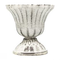 Mini Jarrón Taza Cáliz Metal Blanco Gris Antiguo Ø8cm H8cm