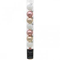 Artículo Mini bolas navideñas crema, rosa, blanco vidrio real Ø3cm 9pcs