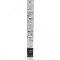 Artículo Mini bolas navideñas blancas, plateadas vidrio real Ø3cm 9 piezas