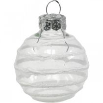 Artículo Mini bolas navideñas blancas, plateadas vidrio real Ø3cm 9 piezas
