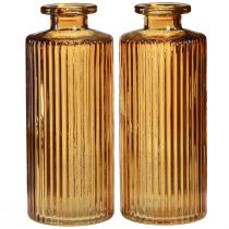 Artículo Mini jarrones de cristal naranja con decoración de ranuras H13cm 6 uds