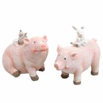 Artículo Conjunto de figura decorativa cerdito con amigos animales 9.3cm × 7.5 / 8.5cm 2pcs