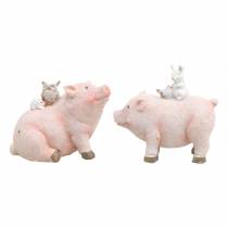 Artículo Conjunto de figura decorativa cerdito con amigos animales 9.3cm × 7.5 / 8.5cm 2pcs