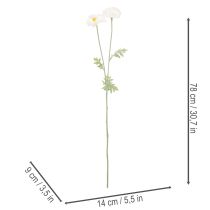 Artículo Amapola artificial, blanca, tallo largo, 78 cm, 3 unidades