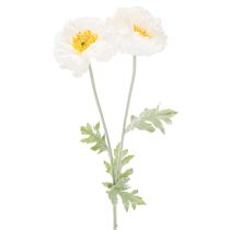 Artículo Amapola artificial, blanca, tallo largo, 78 cm, 3 unidades