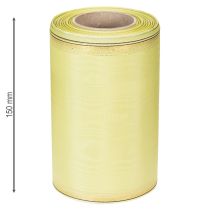 Artículo Cinta de moiré para coronas, 150 mm, 25 m, color verde claro con borde dorado, para floristería y decoración.