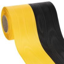 Artículo Cinta de moiré para coronas, 150 mm, amarillo-negro - cinta de luto, faja, decoración, cinta para clubes - rollo de 25 m