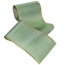 Artículo Cinta decorativa de moiré para coronas, color verde salvia con borde dorado, 150 mm x 25 m, ideal para arreglos florales y coronas.