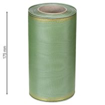 Artículo Cinta decorativa de moiré color verde salvia con borde dorado - 175 mm x 25 m - cinta decorativa para floristería y celebraciones