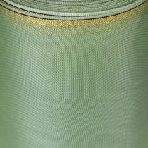 Artículo Cinta decorativa de moiré color verde salvia con borde dorado - 175 mm x 25 m - cinta decorativa para floristería y celebraciones