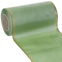 Artículo Cinta decorativa de moiré color verde salvia con borde dorado - 175 mm x 25 m - cinta decorativa para floristería y celebraciones