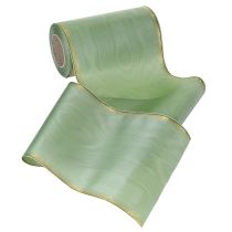 Artículo Cinta decorativa de moiré color verde salvia con borde dorado - 175 mm x 25 m - cinta decorativa para floristería y celebraciones