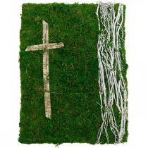 Cuadro musgo enredaderas y cruz para arreglo de tumba verde, blanco 40 × 30cm