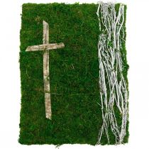 Cuadro musgo enredaderas y cruz para arreglo de tumba verde, blanco 40 × 30cm
