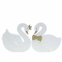 Artículo Deco cisnes boda madera oro blanco 12x13cm 2pcs