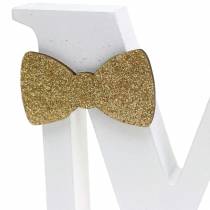 Letras decorativas Mr &amp; Mrs madera blanca, oro clasificado H11/13,cm juego de 4
