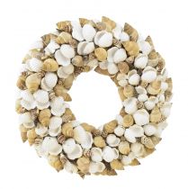 Corona de conchas decoración colgante marítima coco blanco natural Ø25cm