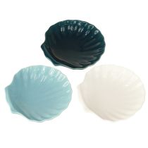 Artículo Plato de concha cuenco marítimo cerámica azul blanco 14cm 3 piezas
