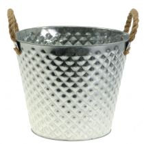 Artículo Olla de zinc diamante con asas de cuerda blanco lavado Ø24.5cm H21cm