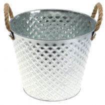 Artículo Olla de zinc diamante con asas de cuerda blanco lavado Ø24.5cm H21cm