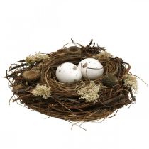 Nido de Pascua con huevos naturaleza artificial, decoración de mesa de Pascua blanca Ø19cm