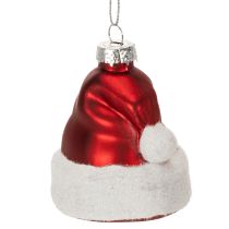 Artículo Adorno navideño de cristal con forma de gorro de Papá Noel, 8 cm, 6 unidades