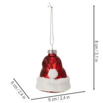 Artículo Adorno navideño de cristal con forma de gorro de Papá Noel, 8 cm, 6 unidades