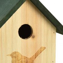 Artículo Caja nido casita para pájaros herrerillos azules madera verde natural Al. 20,5 cm