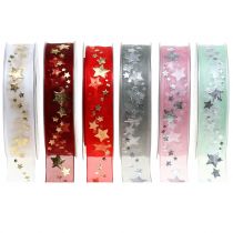 Cinta decorativa organza con motivo estrella 25mm 20m