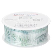 Artículo Cinta de organza, cinta de gasa, ramas frondosas, verde, 40 mm, 15 m