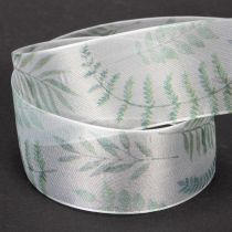 Artículo Cinta de organza, cinta de gasa, ramas frondosas, verde, 40 mm, 15 m
