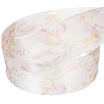 Artículo Cinta de organza, cinta de gasa, floral, naranja/rosa, 40 mm, 15 m