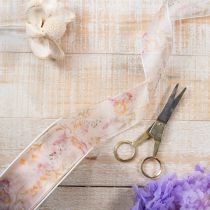 Artículo Cinta de organza, cinta de gasa, floral, naranja/rosa, 40 mm, 15 m