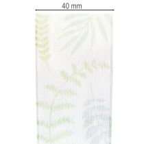 Artículo Cinta de organza, cinta de gasa, verde con zarcillos de hojas, 40 mm de ancho, 15 m de largo